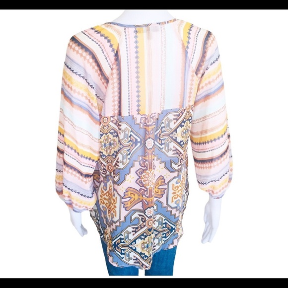 FIGUEROA & FLOWER (Anthropologie) Boho Blouse With Crop Sleeves Purple Sz Medium - Picture 4 of 14